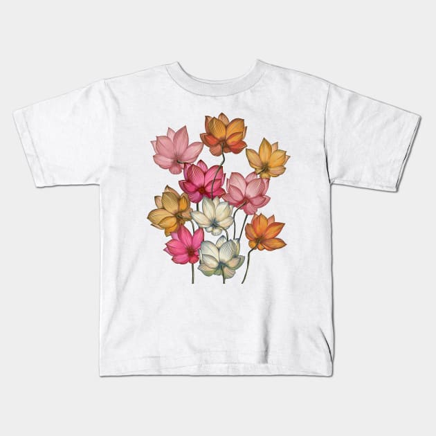 Hand drawn digital art of blooming lotus flowers. Kids T-Shirt by Lewzy Design